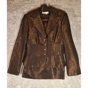 Kay Unger Snake Print Metallic Brocade Blazer Skirt Suit Set Size 6 Made Korea